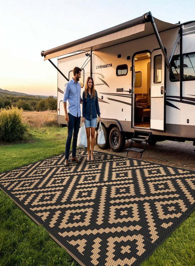 sarben Waterproof Outdoor Rug 6x9 ft, Patio Rug Mat, Reversible Plastic Straw Rug, Indoor/Outdoor Area Rugs Carpet for RV, Camping, Deck, Porch, Picnic, Backyard, Balcony, All Weather, Black & Brown - Image 4
