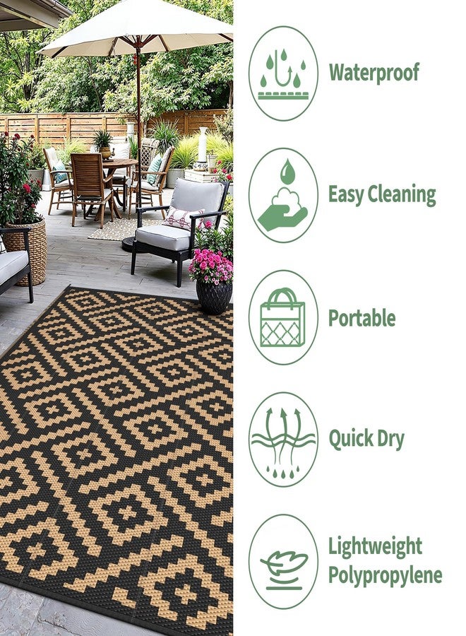 sarben Waterproof Outdoor Rug 6x9 ft, Patio Rug Mat, Reversible Plastic Straw Rug, Indoor/Outdoor Area Rugs Carpet for RV, Camping, Deck, Porch, Picnic, Backyard, Balcony, All Weather, Black & Brown - Image 5