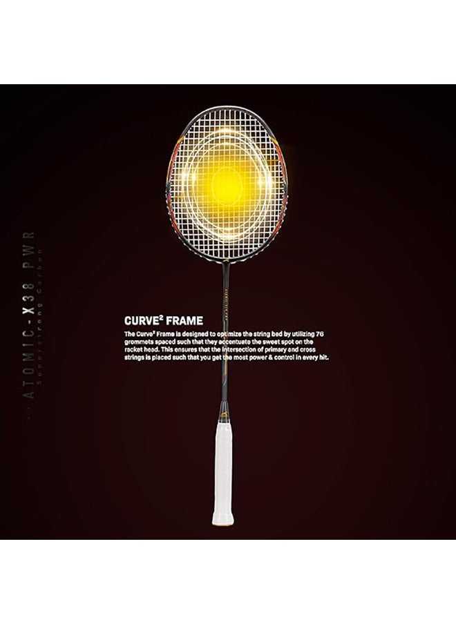 HUNDRED - ATOMIC-X 38 PWR Carbon Fibre Strung Badminton Racket with Full Racket Cover  | For Intermediate Players | 85 grams | Maximum String Tension - 38lbs - Image 1