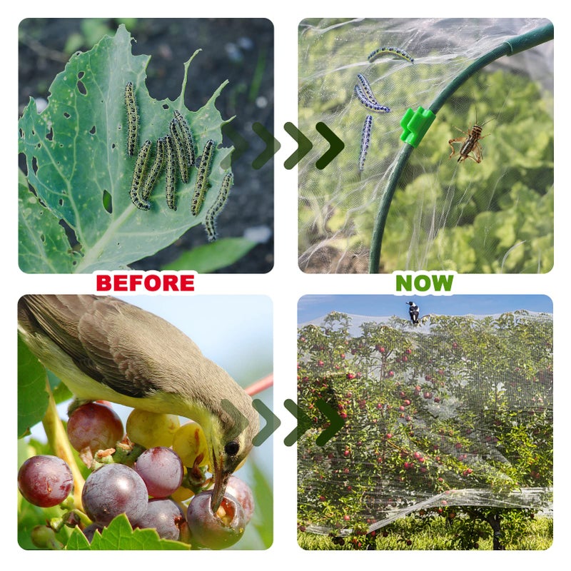 VIOBEPASS Garden Netting Kit, 10x30 Ft Pest Barrier Bird Ultra Fine Mesh Netting with 6Sets Garden Hoops & 36 Clips for Raised Beds, Garden Plants Net Protection for Vegetable Fruit Flowers Greenhouse Row Cover - Image 4