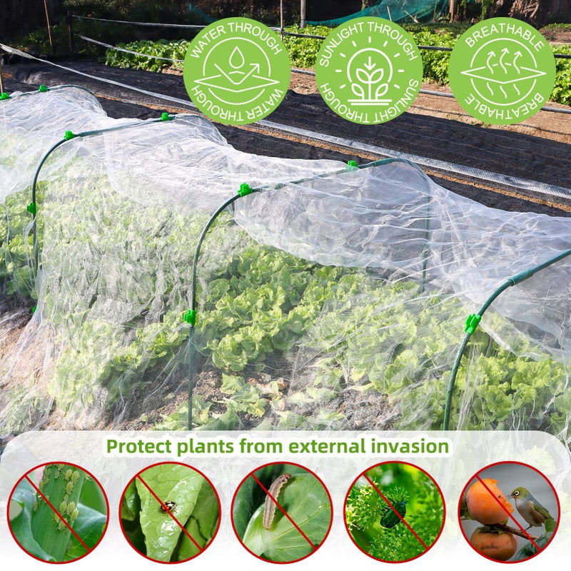 VIOBEPASS Garden Netting Kit, 10x30 Ft Pest Barrier Bird Ultra Fine Mesh Netting with 6Sets Garden Hoops & 36 Clips for Raised Beds, Garden Plants Net Protection for Vegetable Fruit Flowers Greenhouse Row Cover - Image 3