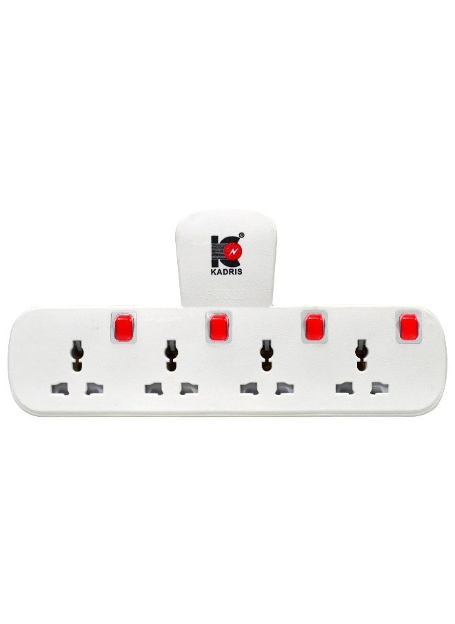 KADRIS - محول تي-سوكت عالمي 4 طرق KD44 مع مفاتيح فردية ومؤشرات قابس 13A وواجهة أمان - Image 1