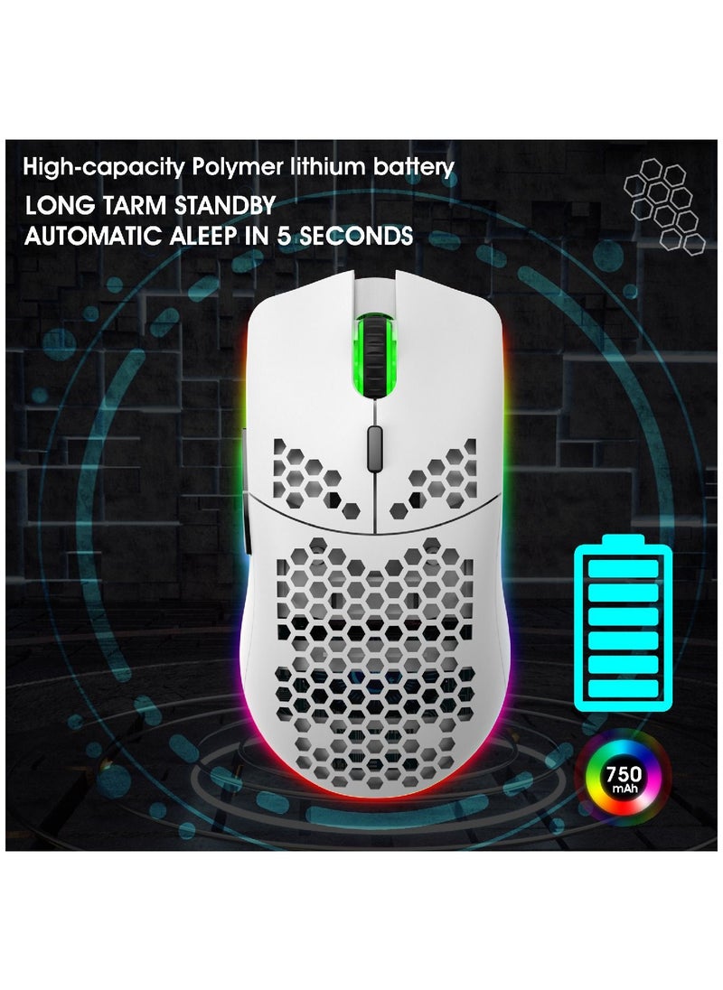 HXSJ - Wireless Mouse Honeycomb Lightweight Rgb Backlit  Rechargeable Laptop Desktop  For Home Office White - Image 1