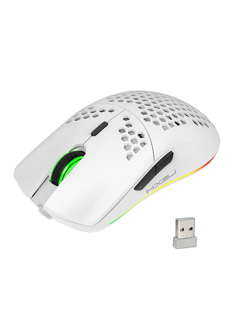 HXSJ - Wireless Mouse Honeycomb Lightweight Rgb Backlit  Rechargeable Laptop Desktop  For Home Office White - Image 1