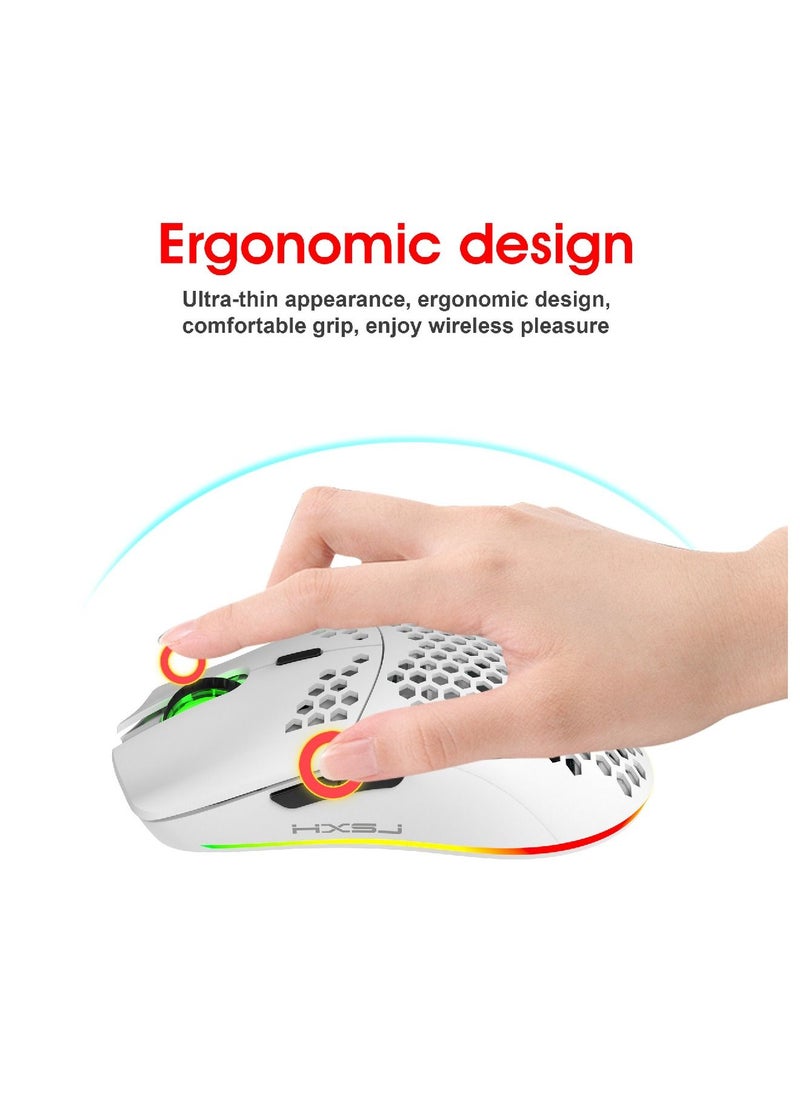 HXSJ - Wireless Mouse Honeycomb Lightweight Rgb Backlit  Rechargeable Laptop Desktop  For Home Office White - Image 1