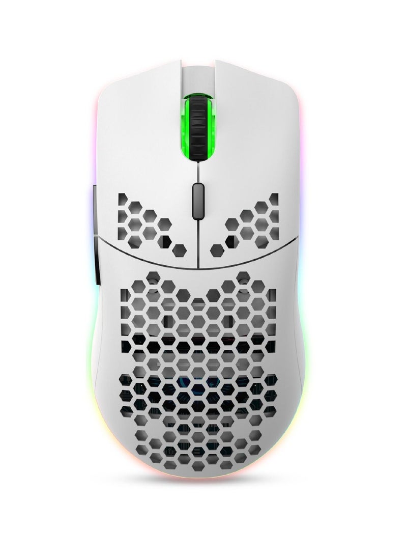 HXSJ - Wireless Mouse Honeycomb Lightweight Rgb Backlit  Rechargeable Laptop Desktop  For Home Office White - Image 1