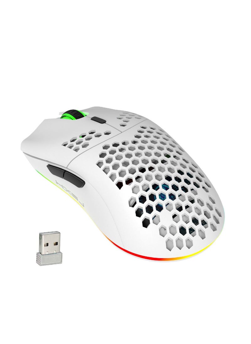 HXSJ - Wireless Mouse Honeycomb Lightweight Rgb Backlit  Rechargeable Laptop Desktop  For Home Office White - Image 1