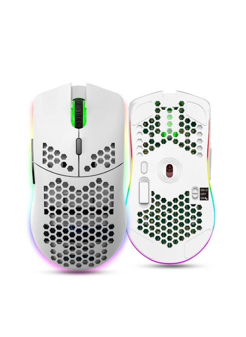 HXSJ - Wireless Mouse Honeycomb Lightweight Rgb Backlit  Rechargeable Laptop Desktop  For Home Office White - Image 1