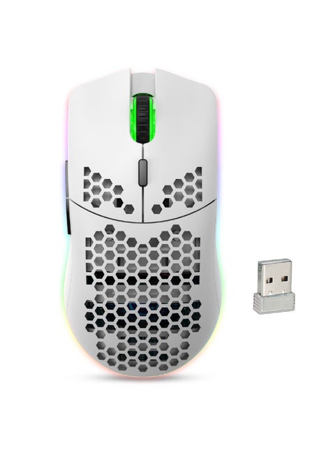 Wireless Mouse Honeycomb Lightweight Rgb Backlit  Rechargeable Laptop Desktop  For Home Office White