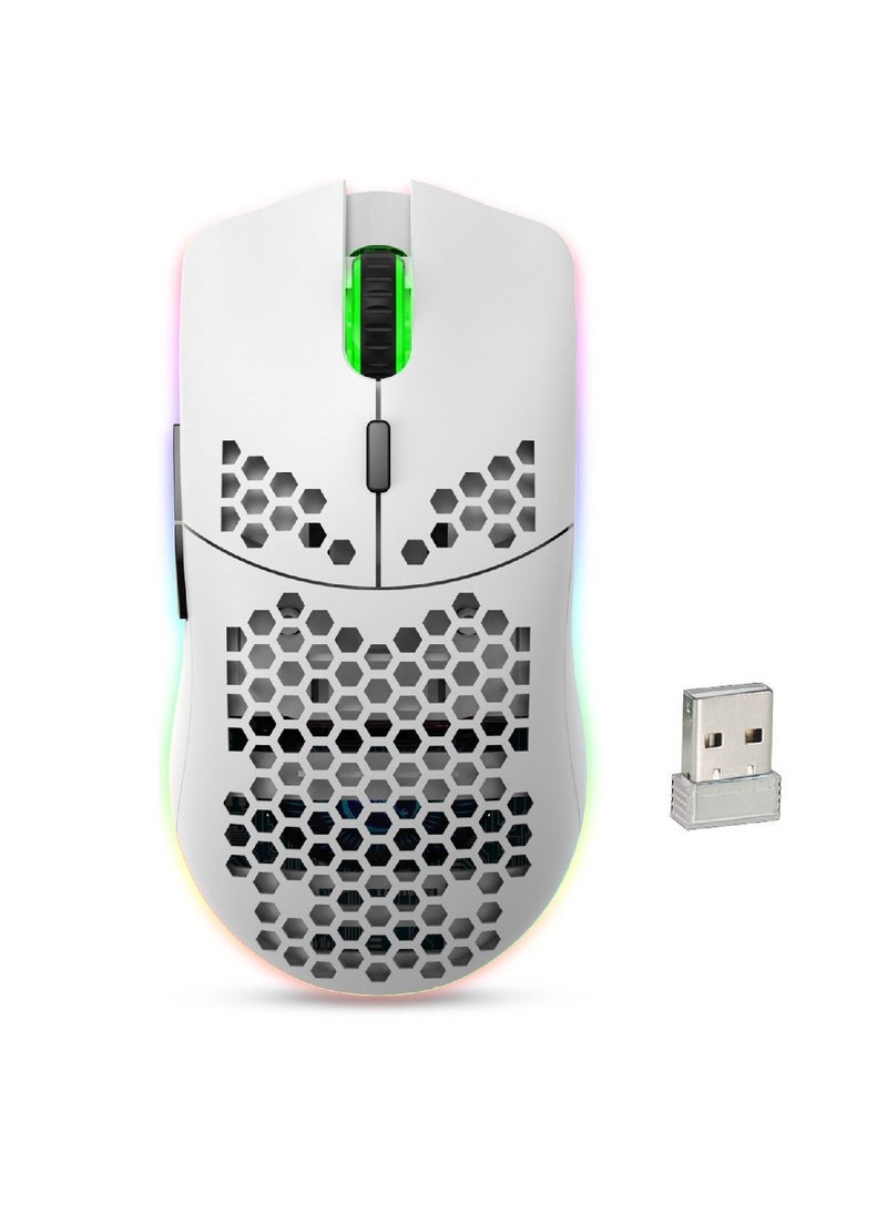 HXSJ - Wireless Mouse Honeycomb Lightweight Rgb Backlit  Rechargeable Laptop Desktop  For Home Office White - Image 1