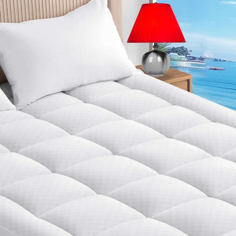 SunNewt Queen Mattress Topper Plush Pillow Top Mattress Pad Cover, Soft Fitted Bed Topper with 18 Inch Deep Pocket Stretches up 8-21" Cooling Mattress Protector - Image 1