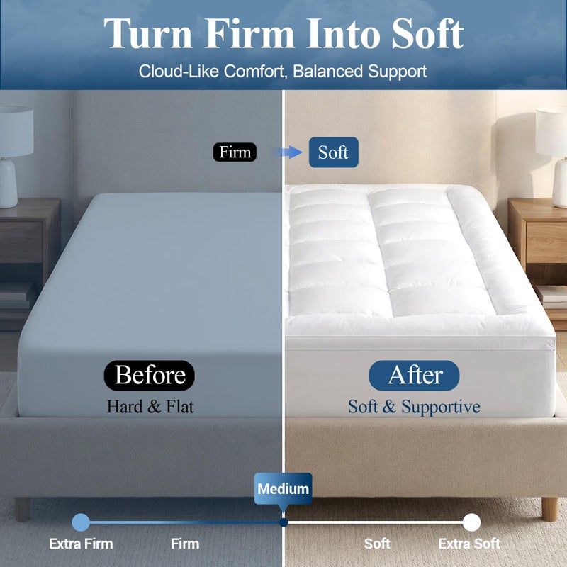 SunNewt Queen Mattress Topper Plush Pillow Top Mattress Pad Cover, Soft Fitted Bed Topper with 18 Inch Deep Pocket Stretches up 8-21" Cooling Mattress Protector - Image 5