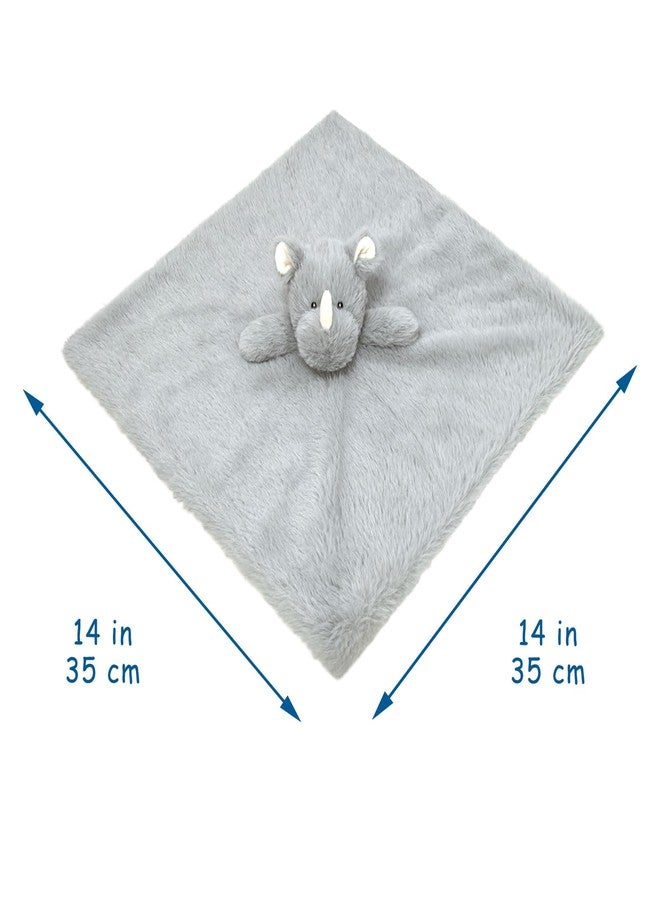 Doindute Baby Gray Rhino Soft Stuffed Animal Security Blanket, Plush Rhino Character Lovey Blanket, Baby Shower/Nursery Gift, Newborn Infant Toddler Snuggle Blankie for Girls Boys, 14 Inches - Image 2