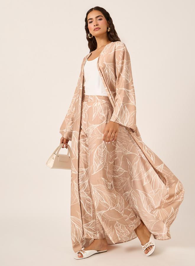 Styli Floral Print Kimono and Wide Leg Trousers Co-Ords - Image 1