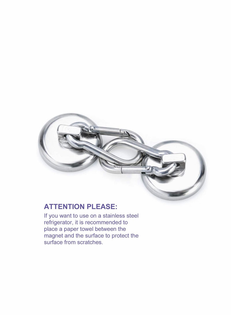KASTWAVE Carabiner Magnetic Hooks, KASTWAVE 100LBS Strong Heavy Duty Neodymium Magnet Hooks with Swivel Carabiner Hook, Great for Your Kitchen, Refrigerator and Other Magnetic Surfaces (4 Pack) Silvery  - Image 3
