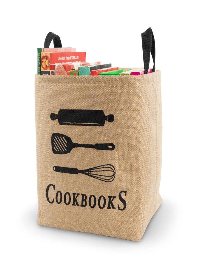 Made Easy Kit Cookbook Organizer & Storage Burlap Bin - Sturdy, Thick, Soft Handles for Easy Use - Recipe Books, Reading Material Basket Bag Holder for Tabletop, Shelf, Closet, Floor (Tan) - Image 1