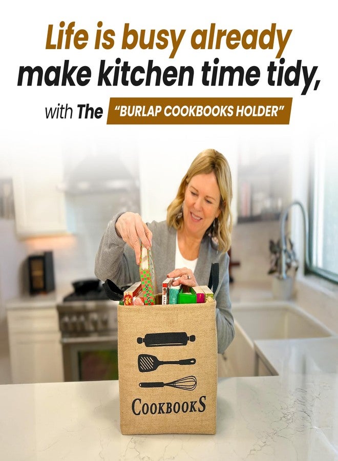 Made Easy Kit Cookbook Organizer & Storage Burlap Bin - Sturdy, Thick, Soft Handles for Easy Use - Recipe Books, Reading Material Basket Bag Holder for Tabletop, Shelf, Closet, Floor (Tan) - Image 5
