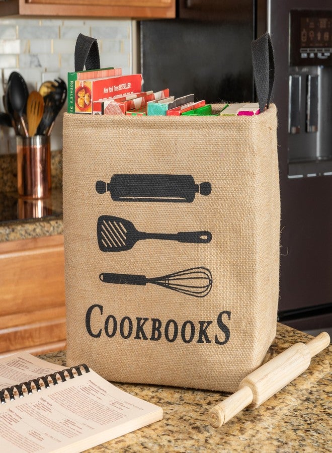 Made Easy Kit Cookbook Organizer & Storage Burlap Bin - Sturdy, Thick, Soft Handles for Easy Use - Recipe Books, Reading Material Basket Bag Holder for Tabletop, Shelf, Closet, Floor (Tan) - Image 2