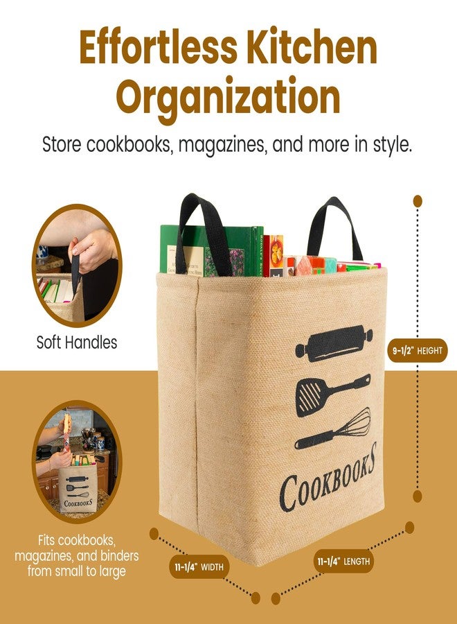 Made Easy Kit Cookbook Organizer & Storage Burlap Bin - Sturdy, Thick, Soft Handles for Easy Use - Recipe Books, Reading Material Basket Bag Holder for Tabletop, Shelf, Closet, Floor (Tan) - Image 4