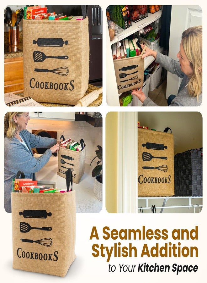 Made Easy Kit Cookbook Organizer & Storage Burlap Bin - Sturdy, Thick, Soft Handles for Easy Use - Recipe Books, Reading Material Basket Bag Holder for Tabletop, Shelf, Closet, Floor (Tan) - Image 3