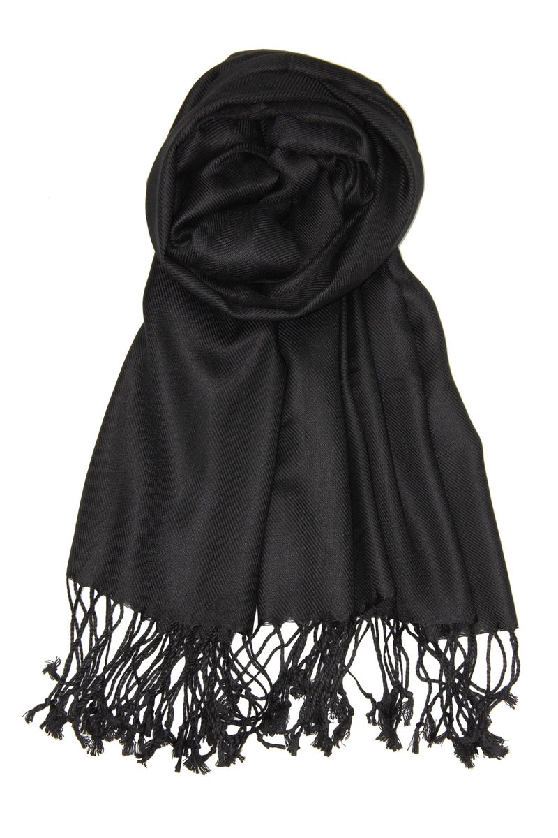 Achillea Soft Silky Pashmina Scarf for Women - Shawl Wrap for Evening Dresses, Bridesmaids, Weddings & Everyday Wear (Black) - Image 1