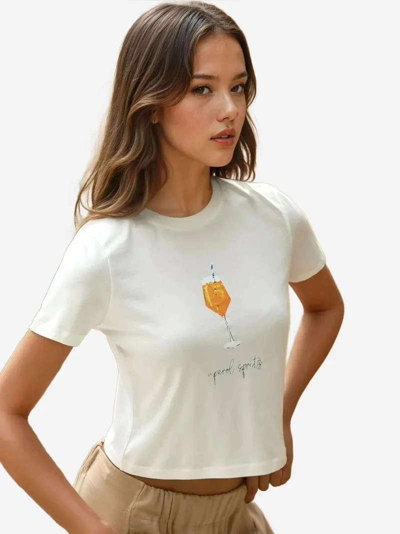 HICCUP Printed Regular Fit Crew Neck 100% Cotton Crop T-shirt