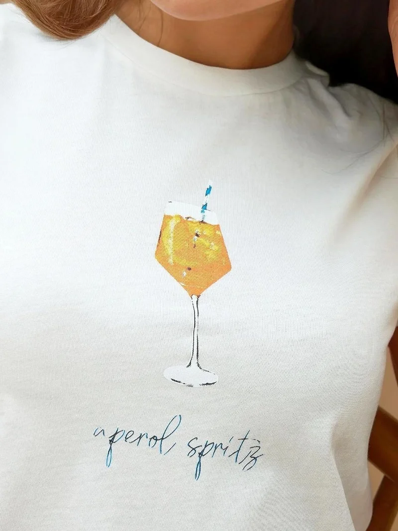 هيكاب تيشيرت قصير قطن % بقصة عادية وياقة دائرية مطبوع