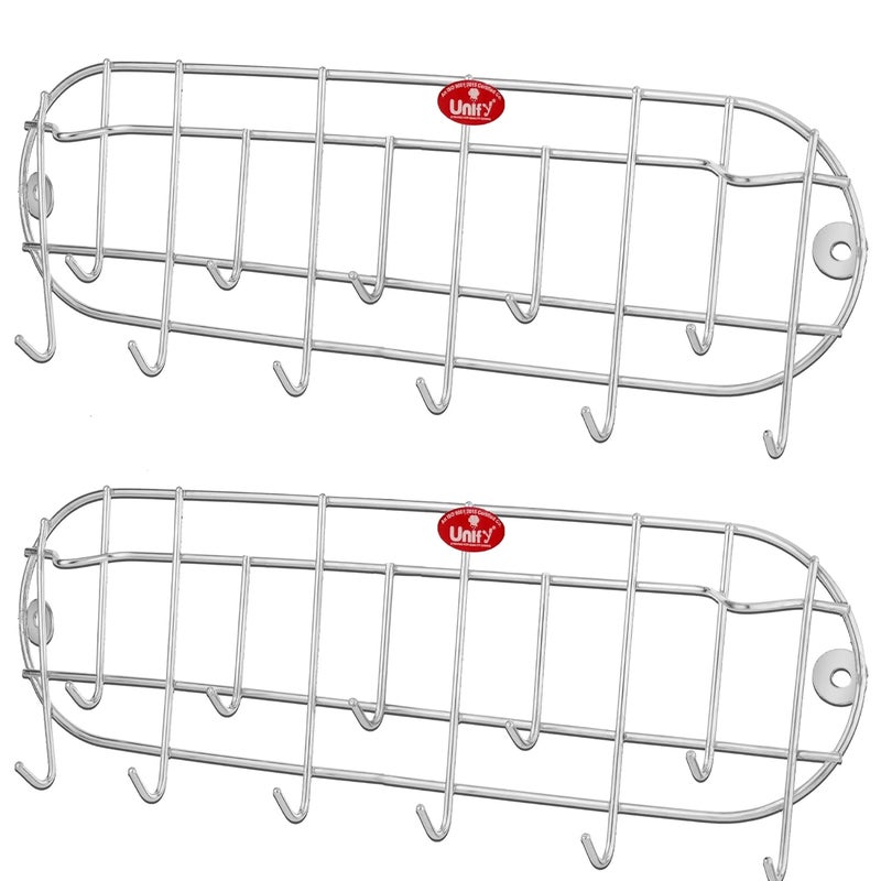 Unify Combo 2 Pieces Stainless Steel Cloth Hanger for Wall 11 Hooks, Wall Hook, Bathroom Hanger, Kitchen Tools Hanging, Ladle Cradle (36 cm) (Silver, Pack of 2) - Image 1