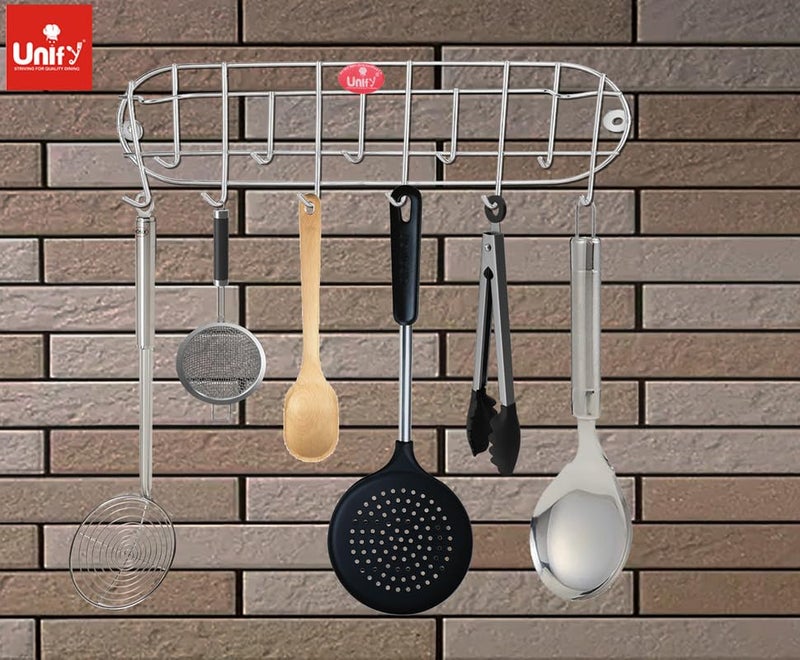 Unify Combo 2 Pieces Stainless Steel Cloth Hanger for Wall 11 Hooks, Wall Hook, Bathroom Hanger, Kitchen Tools Hanging, Ladle Cradle (36 cm) (Silver, Pack of 2) - Image 3