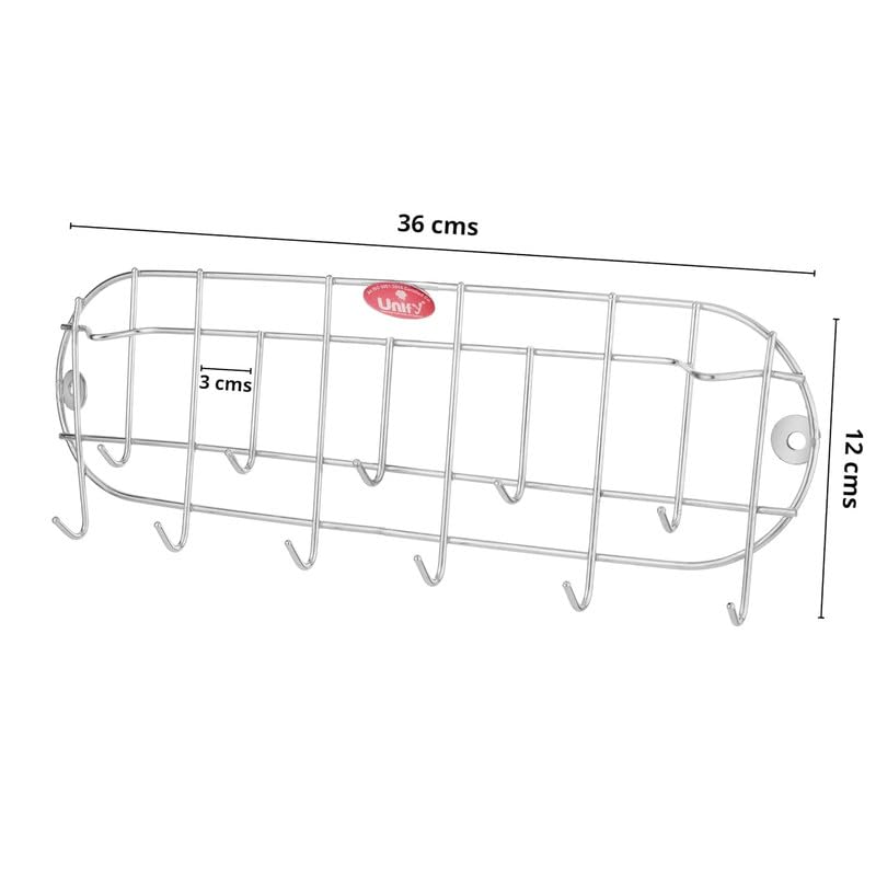 Unify Combo 2 Pieces Stainless Steel Cloth Hanger for Wall 11 Hooks, Wall Hook, Bathroom Hanger, Kitchen Tools Hanging, Ladle Cradle (36 cm) (Silver, Pack of 2) - Image 2