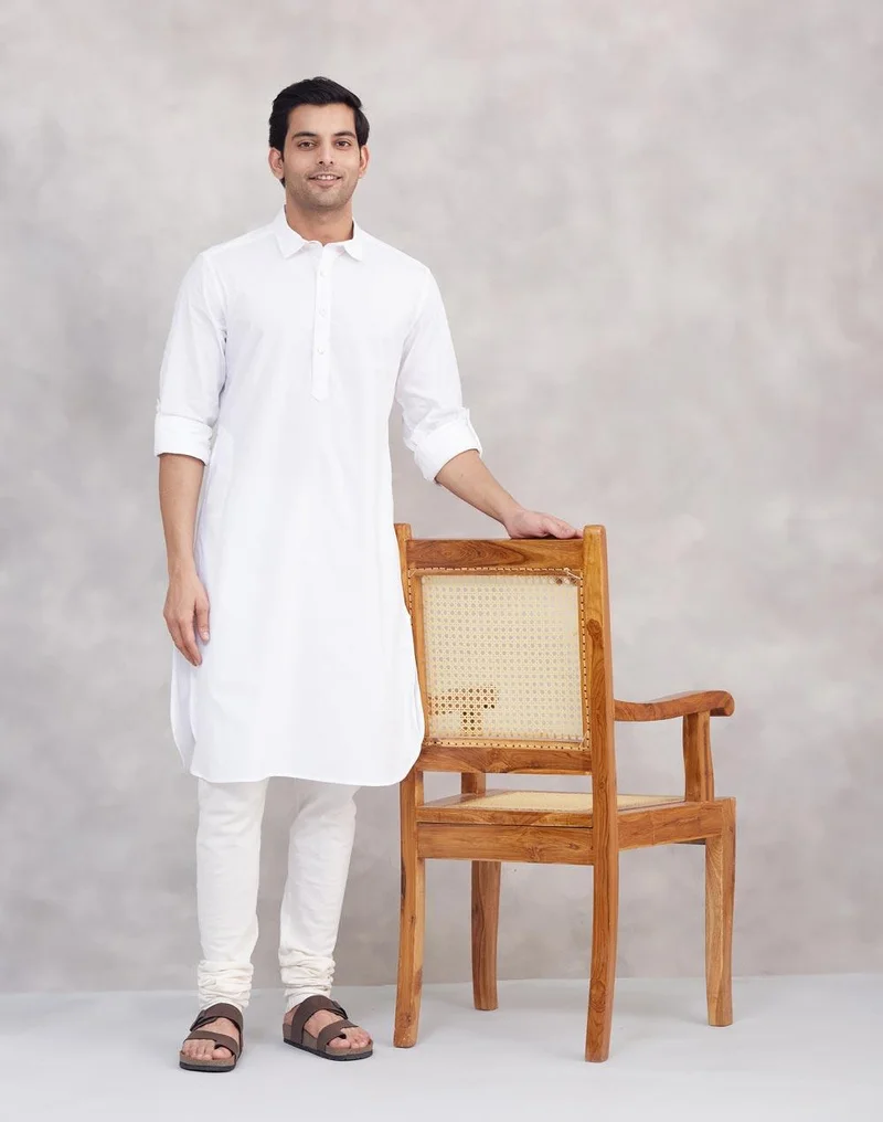 Fabindia White Cotton Pathani