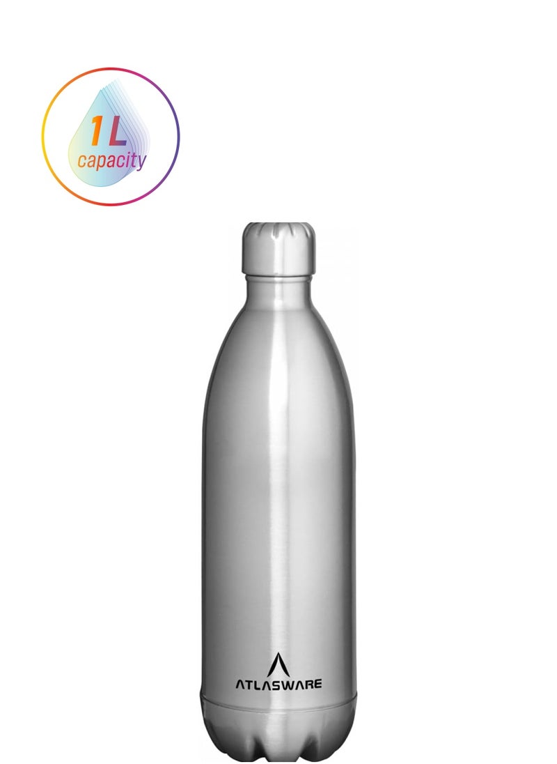 Atlasware Atlasware Stainless Steel Vacuum Bottle, 1000 ml - Matt Steel  - Image 1