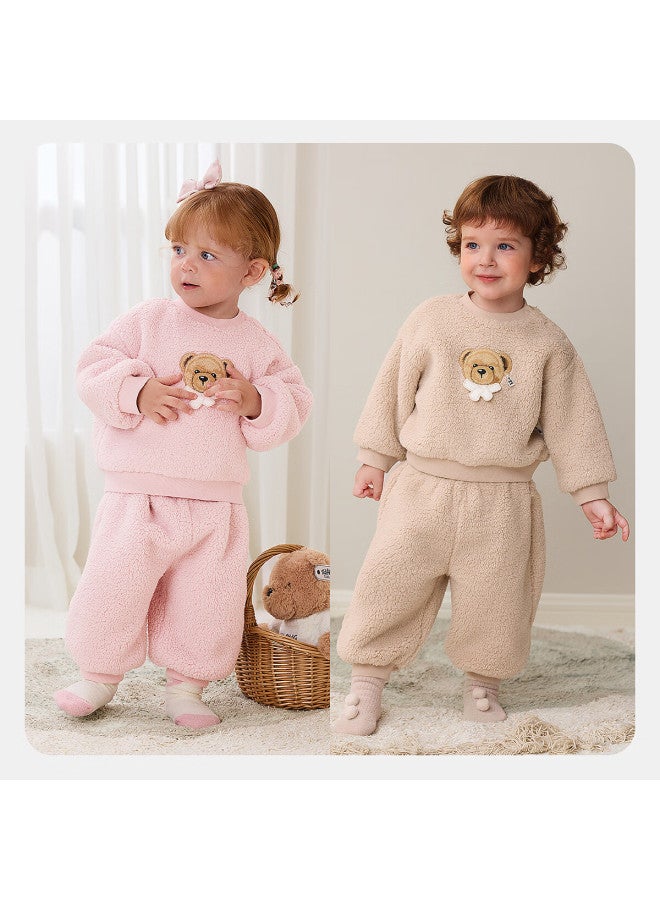 Minibala Teddy Bear Ip Collaboration Children's Homewear Set Baby Double-sided Fleece Pajamas Autumn Winter Edition - Image 1