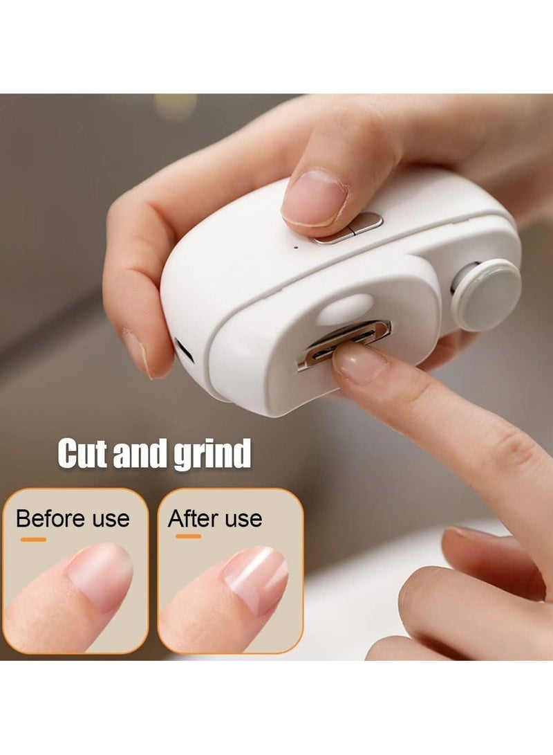 كيوومي قلامة أظافر كهربائية، 2 في 1 قلامة أظافر كهربائية أوتوماتيكية لتلميع الأظافر الكهربائية مع إضاءة ， قاطعة أظافر كهربائية محمولة قابلة للشحن ， أداة تشذيب الأظافر ， قاطعة أظافر للرضع والأطفال والكبار وكبار السن ， أبيض - Image 4