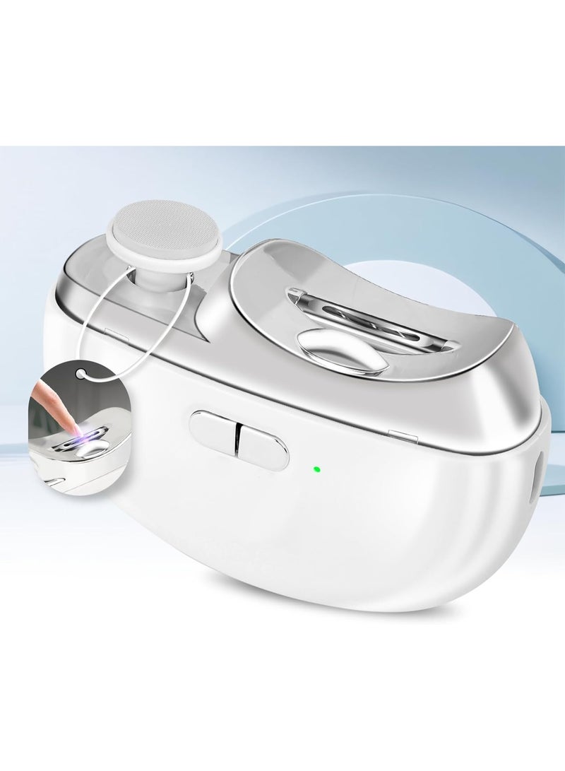 كيوومي قلامة أظافر كهربائية، 2 في 1 قلامة أظافر كهربائية أوتوماتيكية لتلميع الأظافر الكهربائية مع إضاءة ， قاطعة أظافر كهربائية محمولة قابلة للشحن ， أداة تشذيب الأظافر ， قاطعة أظافر للرضع والأطفال والكبار وكبار السن ， أبيض - Image 3