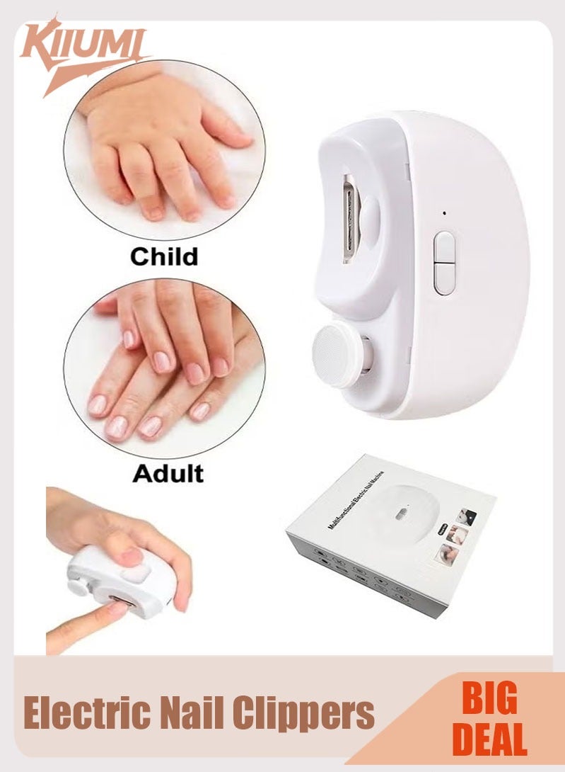كيوومي قلامة أظافر كهربائية، 2 في 1 قلامة أظافر كهربائية أوتوماتيكية لتلميع الأظافر الكهربائية مع إضاءة ， قاطعة أظافر كهربائية محمولة قابلة للشحن ， أداة تشذيب الأظافر ， قاطعة أظافر للرضع والأطفال والكبار وكبار السن ， أبيض - Image 1