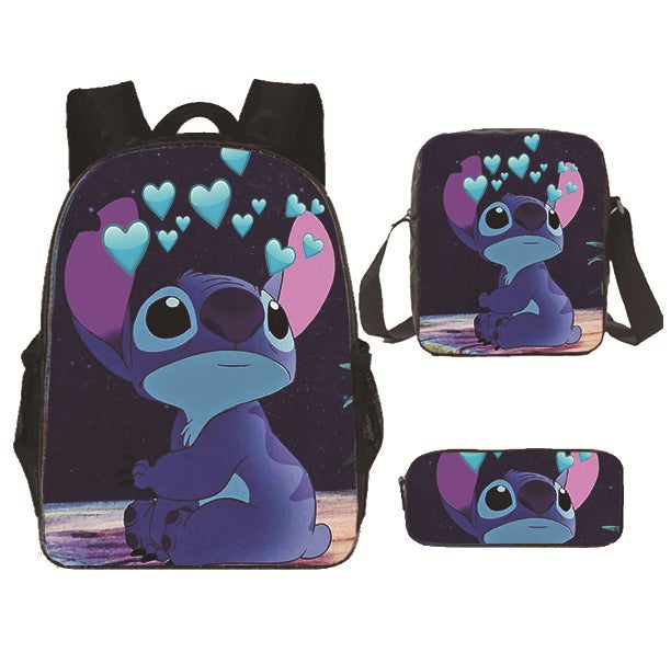 Amazon New Cartoon stitch stitch Three-Piece Set Schoolbag Backpack Backpack for Primary and Secondary School Students N style 