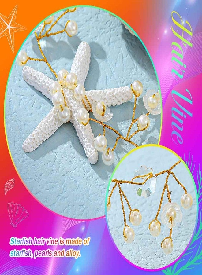 Unicra Starfish Bride Wedding Hair Vine Pearl Bridal Headband Headpiece Beach Wedding Hair Accessories for Women and Girls (Gold) - Image 5