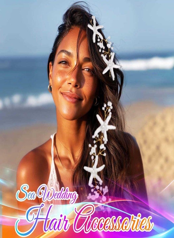 Unicra Starfish Bride Wedding Hair Vine Pearl Bridal Headband Headpiece Beach Wedding Hair Accessories for Women and Girls (Gold) - Image 4