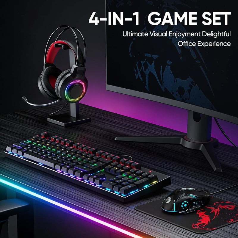 Guiheng Gaming Mechanical Keyboard and Mouse and Mouse pad and Gaming Headset, Wired LED RGB Backlight Bundle for PC Gamers and Xbox and PS4 Users - 4 in 1 Edition - Image 5