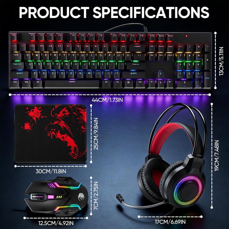 Guiheng Gaming Mechanical Keyboard and Mouse and Mouse pad and Gaming Headset, Wired LED RGB Backlight Bundle for PC Gamers and Xbox and PS4 Users - 4 in 1 Edition - Image 4