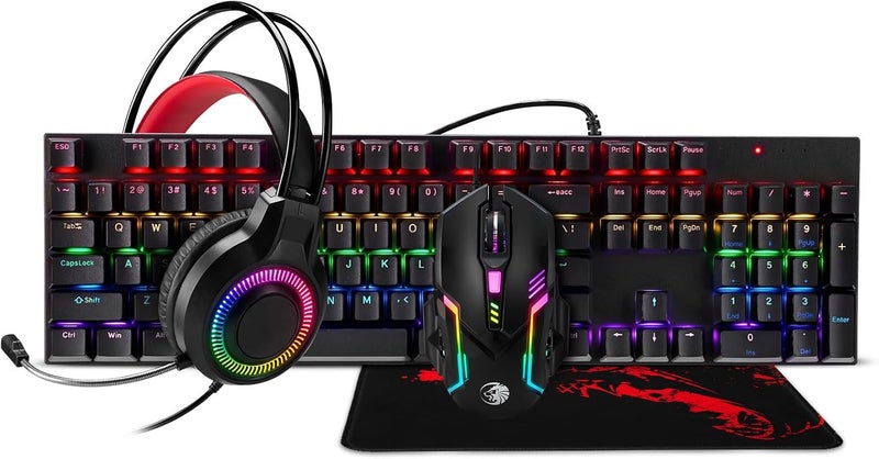Guiheng Gaming Mechanical Keyboard and Mouse and Mouse pad and Gaming Headset, Wired LED RGB Backlight Bundle for PC Gamers and Xbox and PS4 Users - 4 in 1 Edition - Image 2
