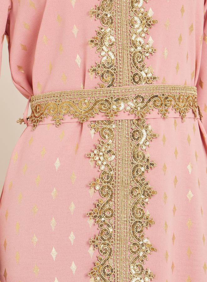 Amirah Women Pink Embroidered A-Line Kaftan - Image 4