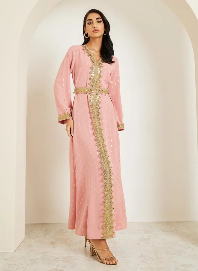 Amirah Women Pink Embroidered A-Line Kaftan