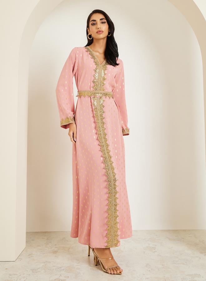 Amirah Women Pink Embroidered A-Line Kaftan - Image 2