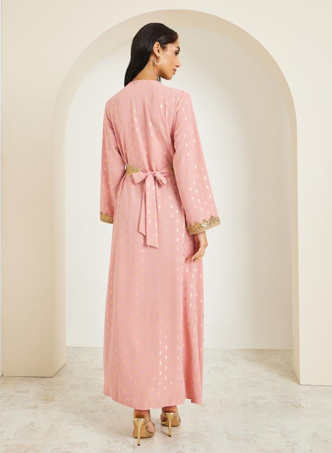 Amirah Women Pink Embroidered A-Line Kaftan - Image 5