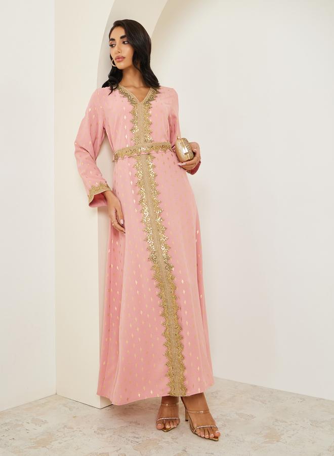 Amirah Women Pink Embroidered A-Line Kaftan - Image 1