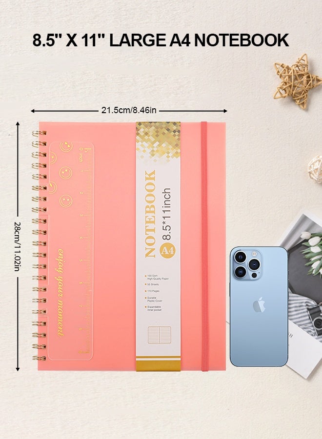 HOME-MART Notebook, A4 Large Pink Notebooks for Women Men, 8.5” X 11” Spiral Notebook Journal, College Ruled Lined Journal, 80 GSM Paper, Plastic Hardcover Spiral Bound Journals for Work, School - Image 2