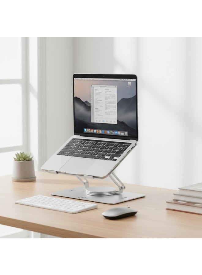 طلال حامل طاولة للكمبيوتر المحمول - هيكل معدني، قابل للدوران 360 درجة وتعديل الزاوية، قاعدة سيليكون مانعة للانزلاق، حامل مكتب قابل للطي والحمل لأجهزة الكمبيوتر المحمولة/الأجهزة اللوحية - Image 2