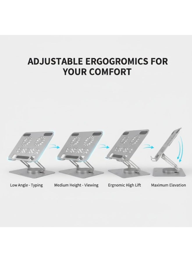 طلال حامل طاولة للكمبيوتر المحمول - هيكل معدني، قابل للدوران 360 درجة وتعديل الزاوية، قاعدة سيليكون مانعة للانزلاق، حامل مكتب قابل للطي والحمل لأجهزة الكمبيوتر المحمولة/الأجهزة اللوحية - Image 3